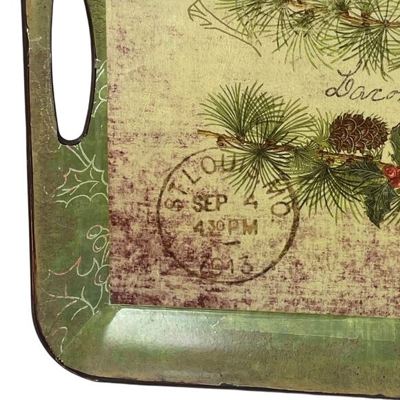 Creative Co-op Vintage 1913 Postcard Postage Stamp Style Cardinal Plastic Tray - Picture 2 of 5